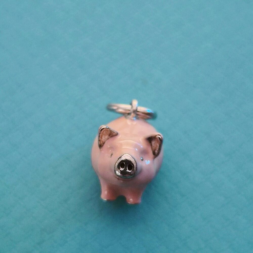 RARE Retired Tiffany & Co. Pink Enamel Pig Piggy Sterling Silver Charm Pendant.